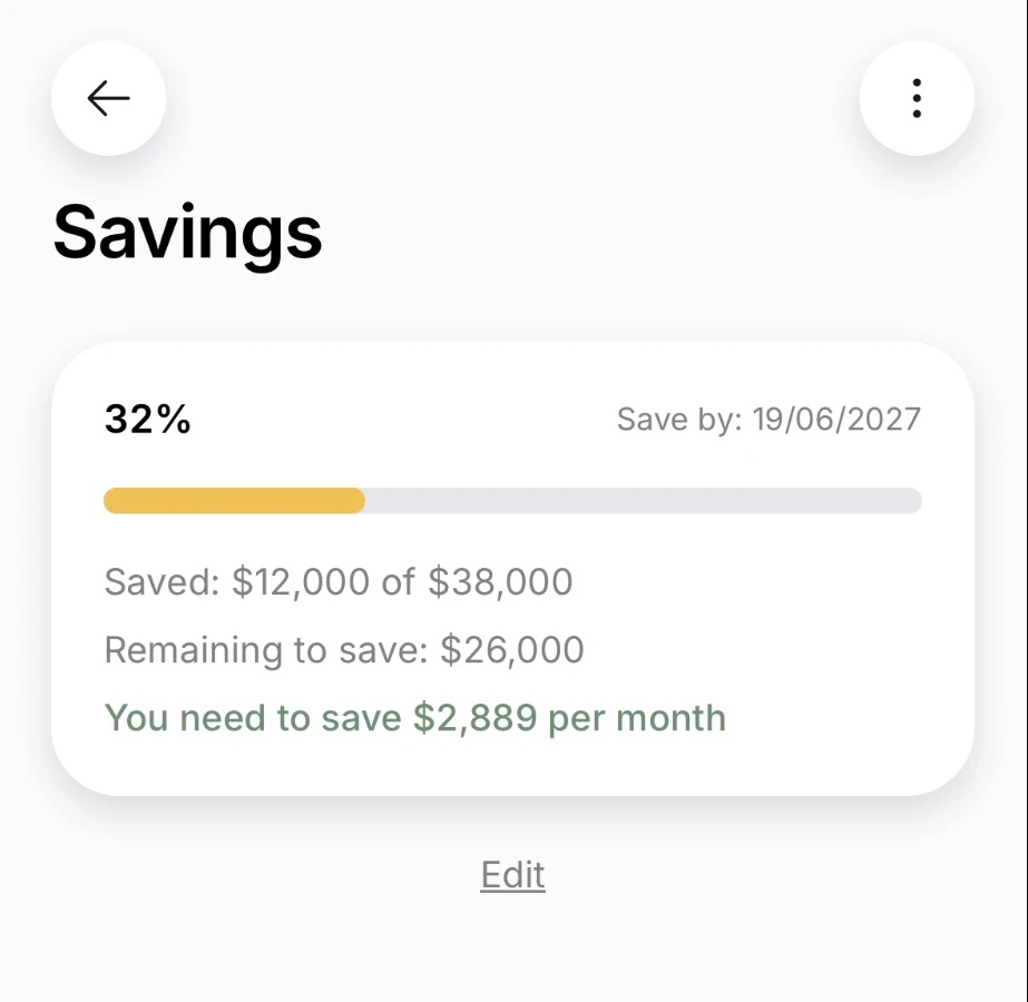 Savings in the app: how much is saved, how much is left and how much to put aside each month