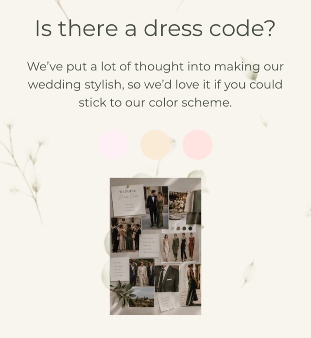 Dress code and palette — a screen of an online wedding invitation