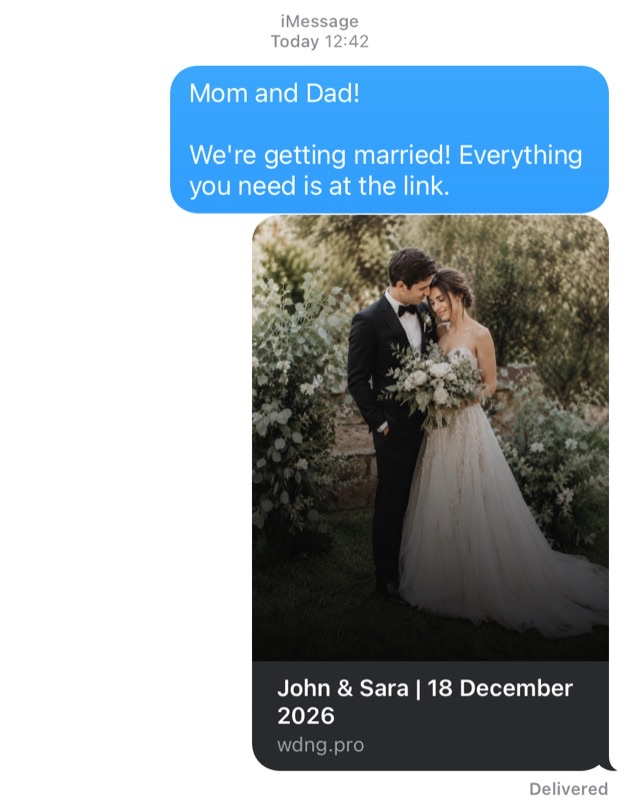 The invitation sent as a link in a message