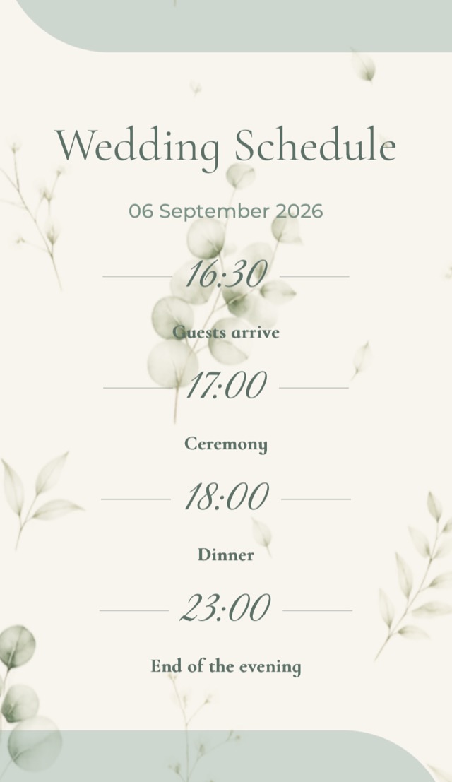 The schedule of the day, hour by hour — a screen of an online wedding invitation