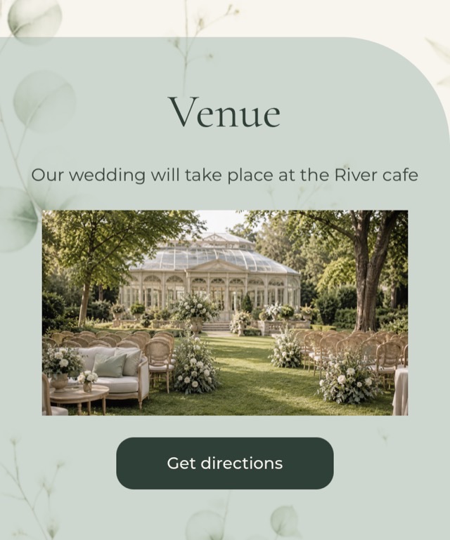 The venue and a button that opens directions — a screen of an online wedding invitation